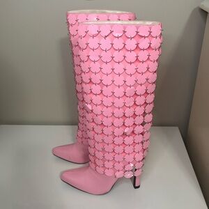 Pink Sequin Knee-High Boots